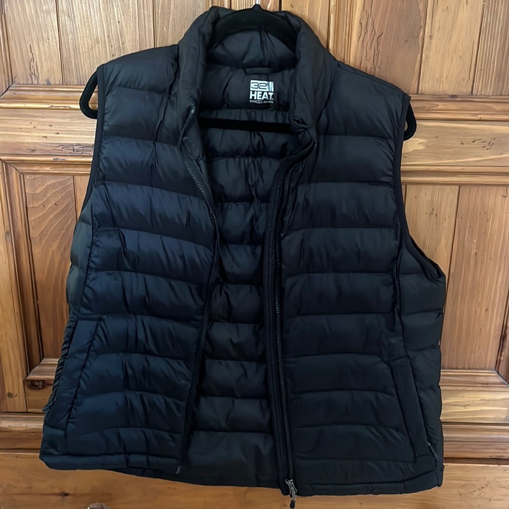 Outerwear: black zip front puffer vest